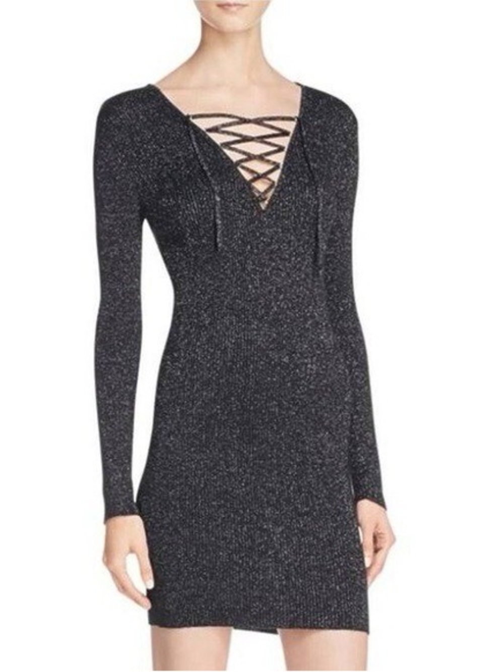 ASTR the Label Cleo Black Gold Shimmer Metallic Mini Dress